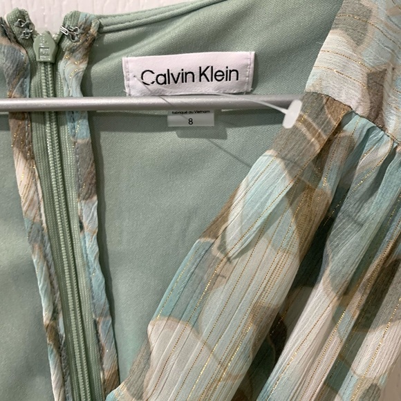 Calvin Klein Lurex Chiffon Floral Print Sleeveless Tiered Maxi Dress NWT - Picture 4 of 10